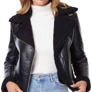 Diashiny Women’s Faux Shearing Fur Winter Coat Warm Thick Fur Lined Faux Leader